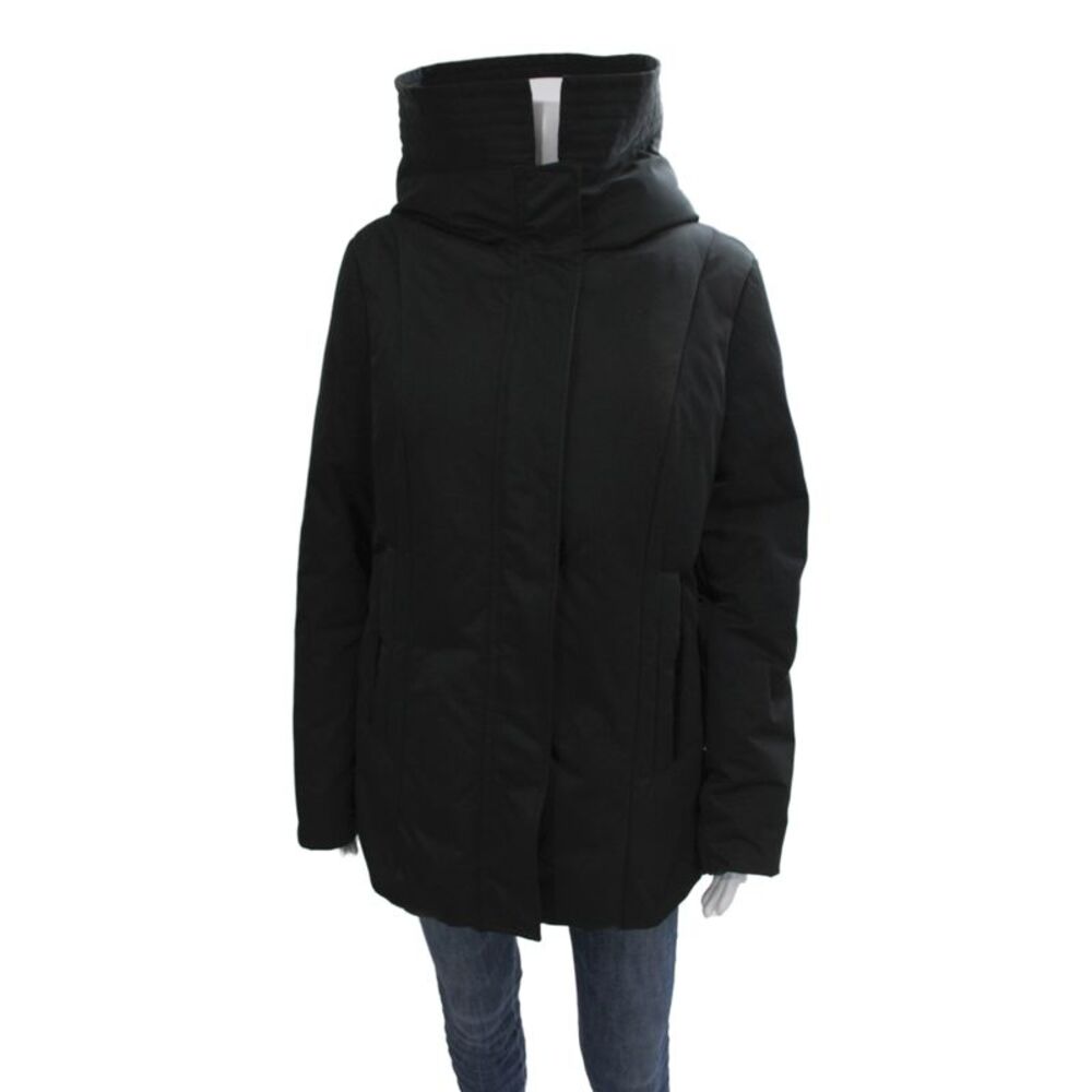 Dawn Levy Women Puffer Jacket Quilted Black Zip High Neck Long Sleeve Size M
